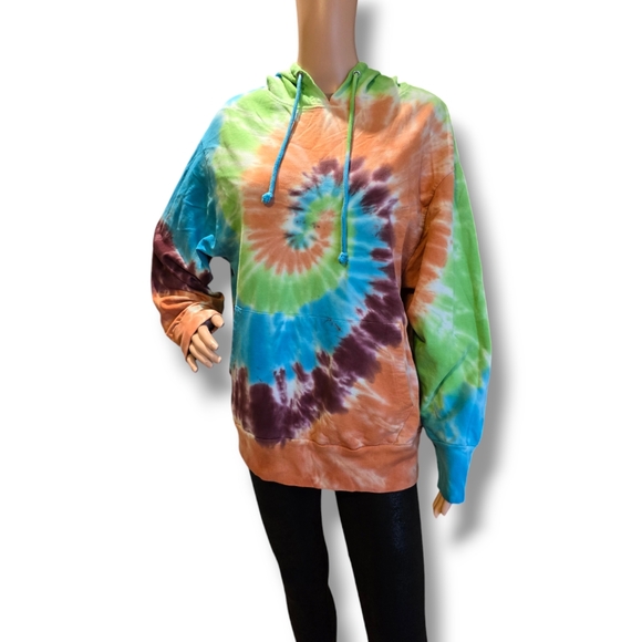 RAG SUPPLY Unisex Multi 🌈 Rainbow Tie-Dye Oversized Hooded Sweatshirt - Picture 4 of 16